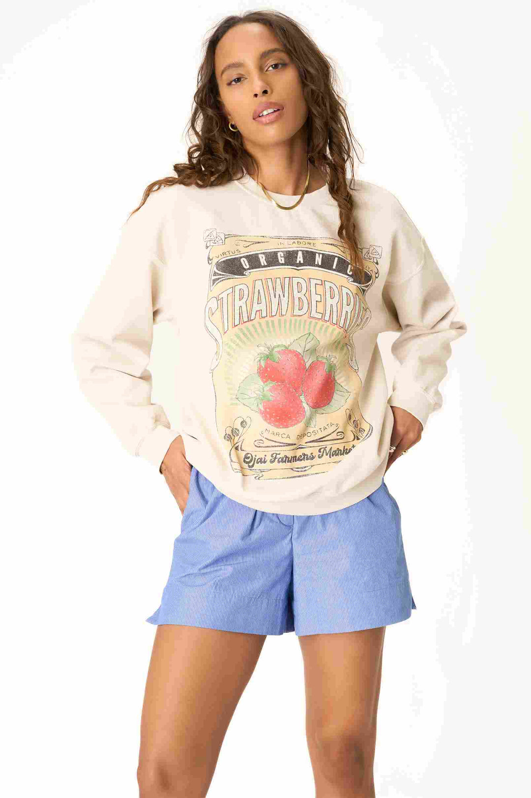 STRAWBERRIES SWEATSHIRT-BRUSHED BONE - Kingfisher Road - Online Boutique