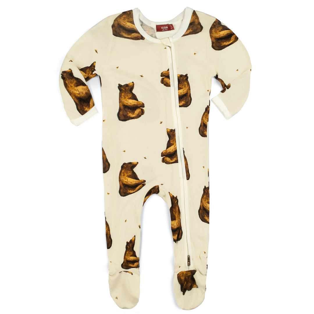 HONEY BEAR BAMBOO ZIPPER FOOTED ROMPER - Kingfisher Road - Online Boutique