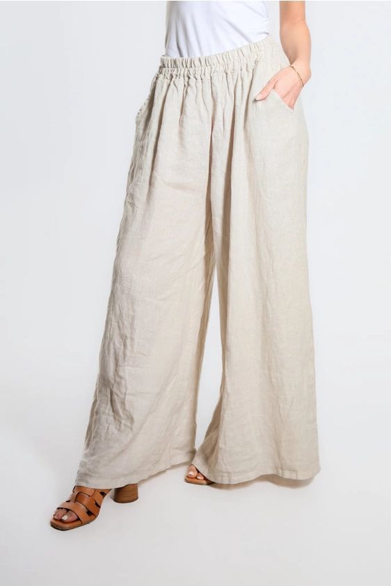 ANGELENA LINEN WIDE LEG PANT-BEIGE - Kingfisher Road - Online Boutique