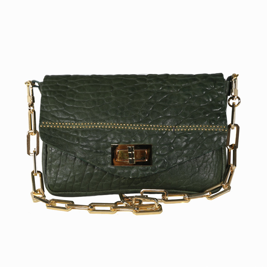 NATALIA SHOULDER BAG-GREEN/GOLD - Kingfisher Road - Online Boutique