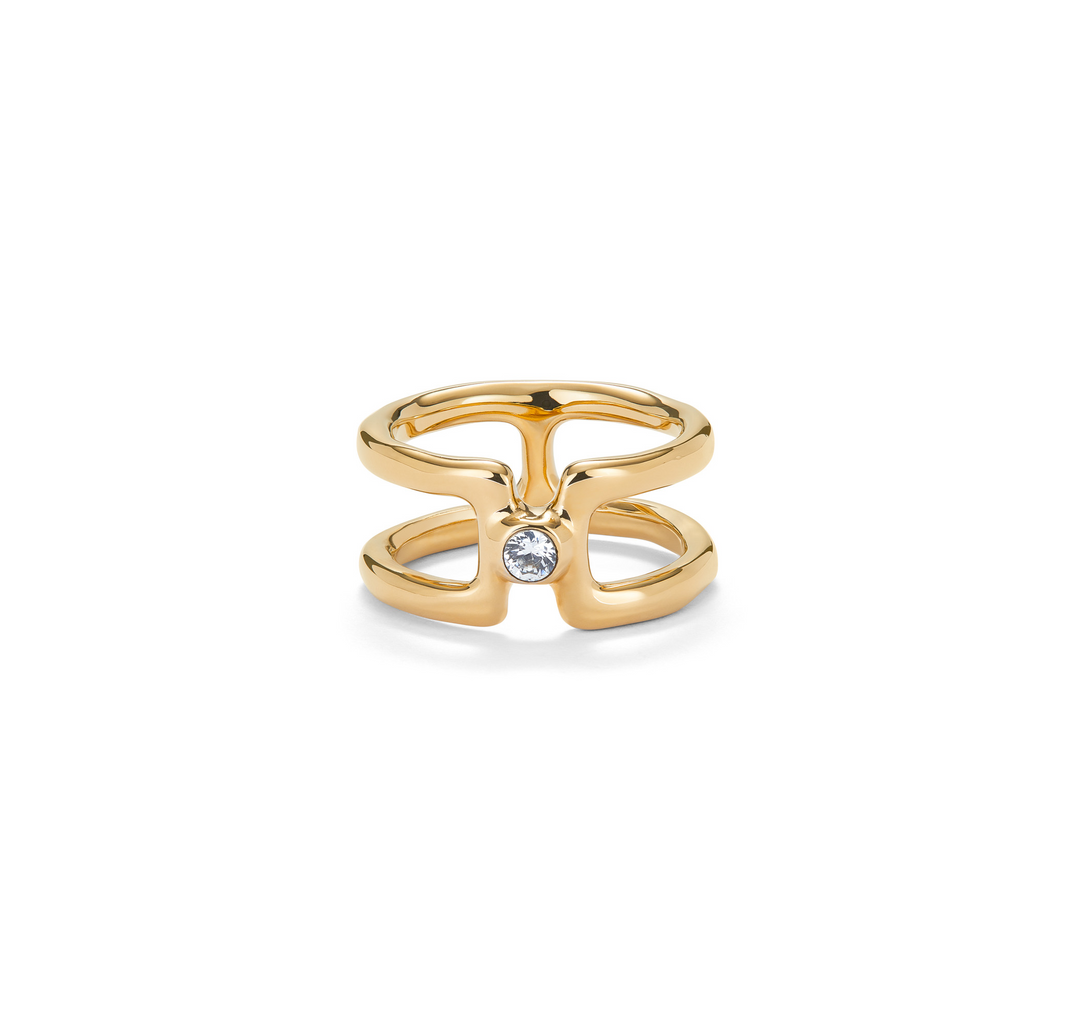 CAGED RING WITH CENTER STONE-GOLD - Kingfisher Road - Online Boutique