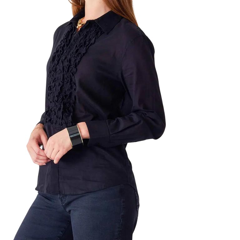 TUXEDO RUFFLE SHIRT-BLACK