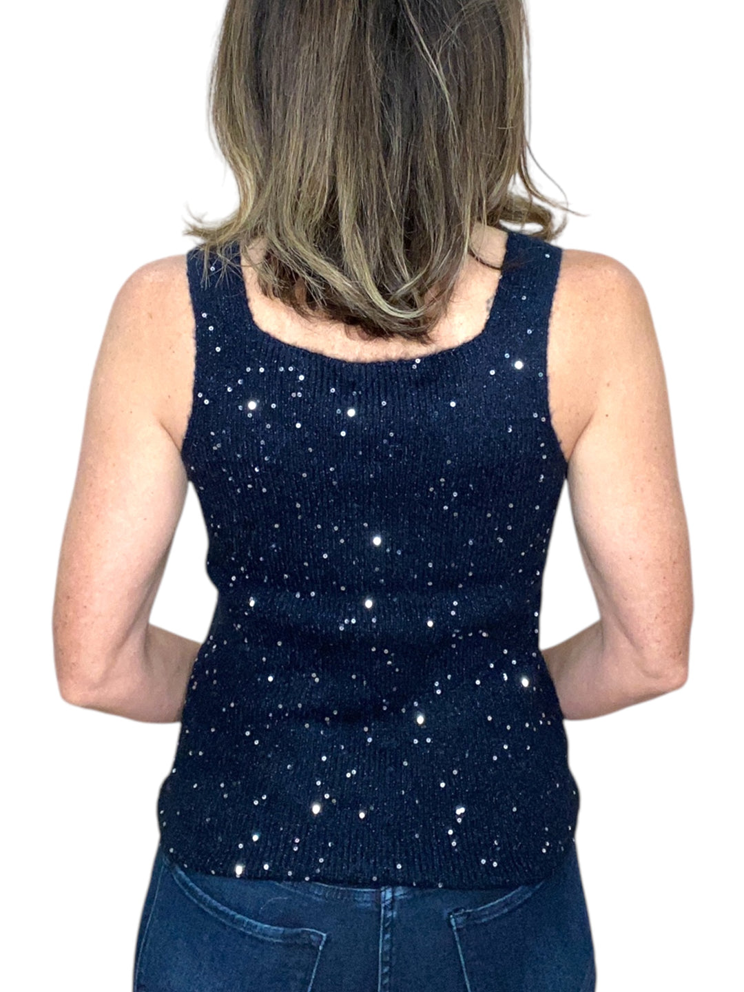 SEQUIN TANK-NAVY