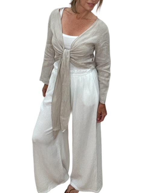 COTTON GAUZE DRAWSTRING PANTS-WHITE - Kingfisher Road - Online Boutique