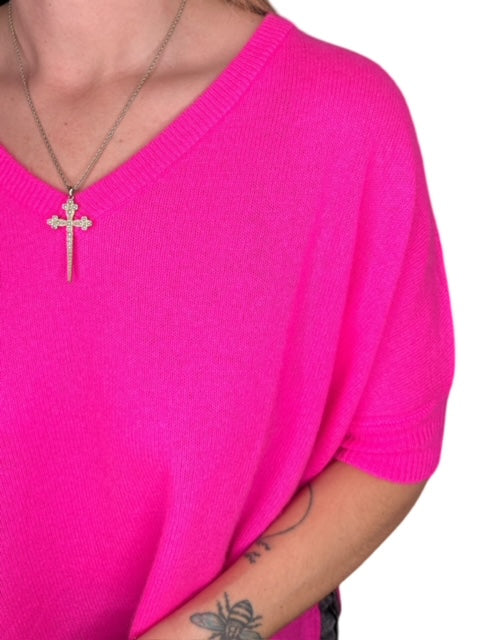 BRONTE CASHMERE TEE-DIVA PINK