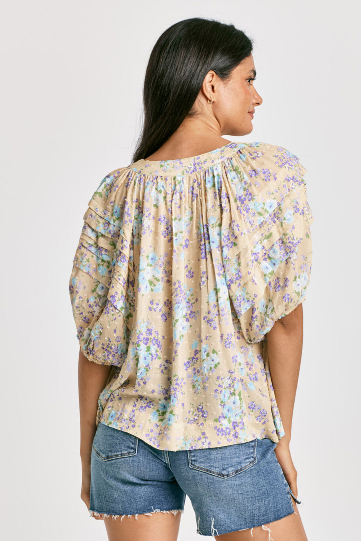 ODELLA PLEATED PUFF SLEEVE TOP-DULCE ARRANGEMENT - Kingfisher Road - Online Boutique