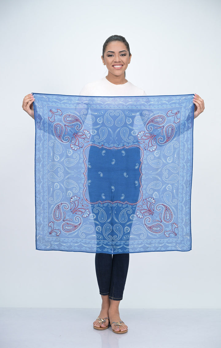 PRINTED SQUARE SCARF-INK BLUE