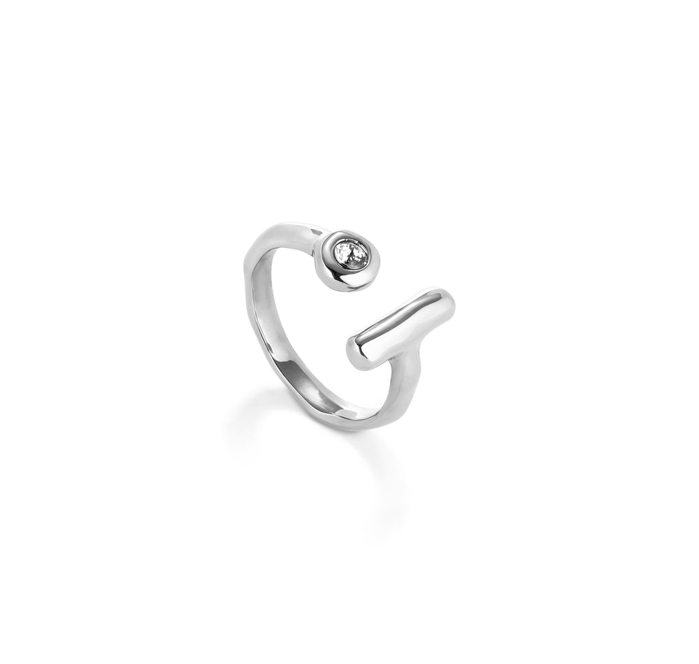 OPEN RING WITH STONE AND BAR-SILVER - Kingfisher Road - Online Boutique