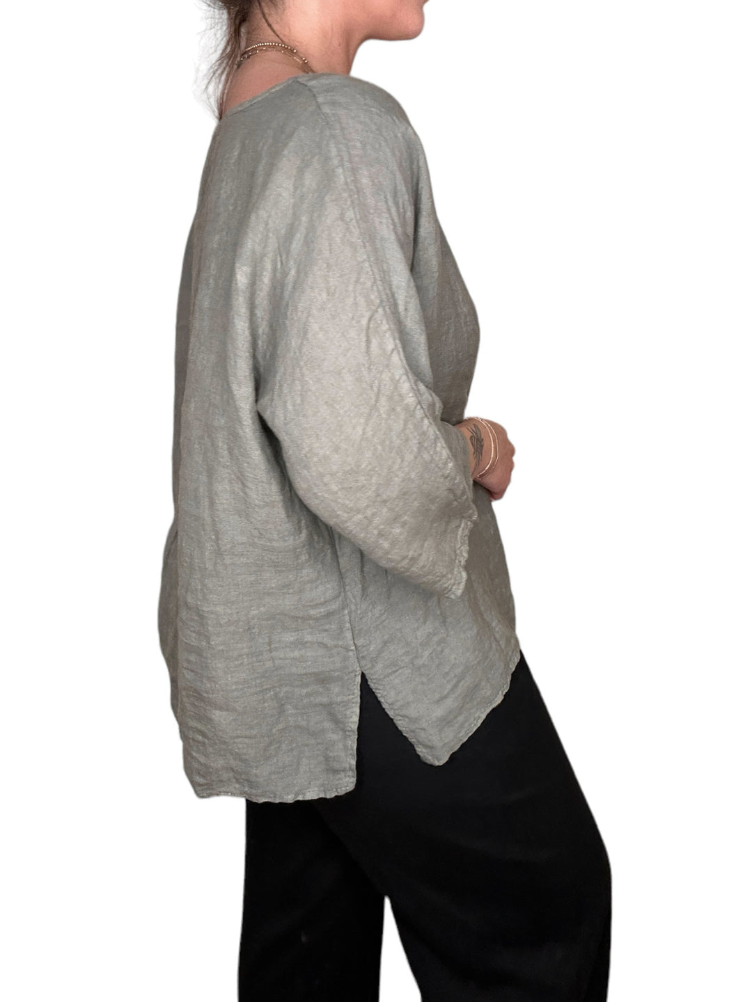 LINEN 3/4 SLEEVE SIDE VENT TUNIC-SAGE - Kingfisher Road - Online Boutique