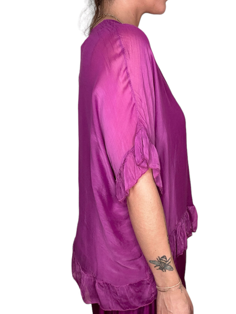 SILK RUFFLE EDGE TOP-ORCHID - Kingfisher Road - Online Boutique