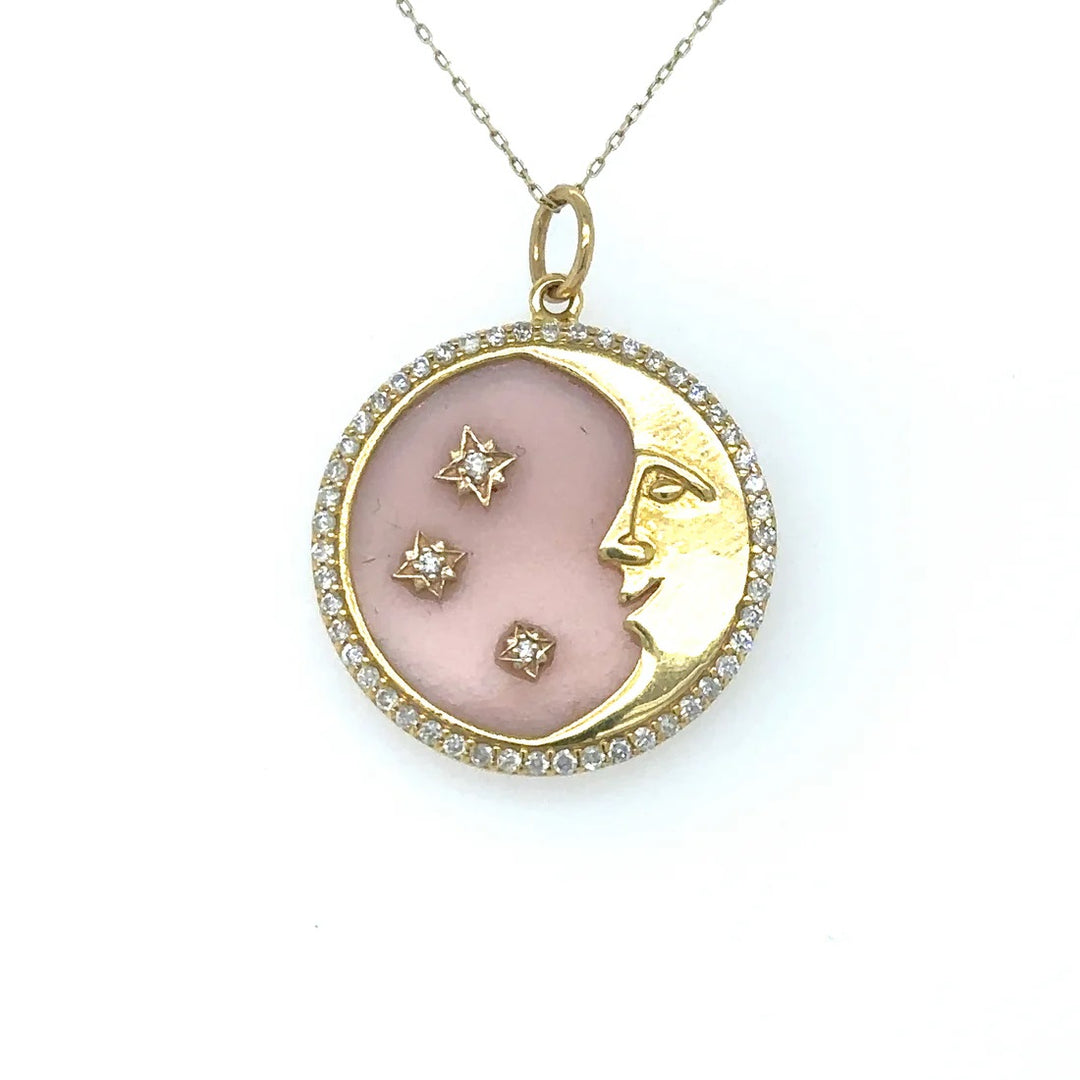 .41 DIA PINK OPAL HALF MOON FACE PENDANT-14kt YG - Kingfisher Road - Online Boutique