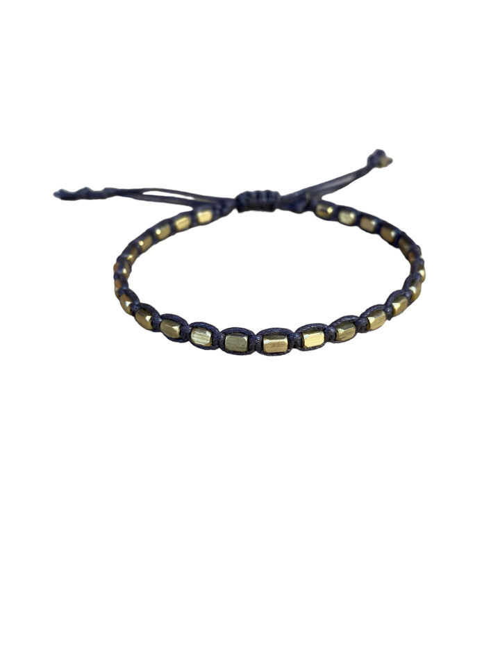 BRAIDED WAX CORD LARGE BRASS BEADS BRACELET