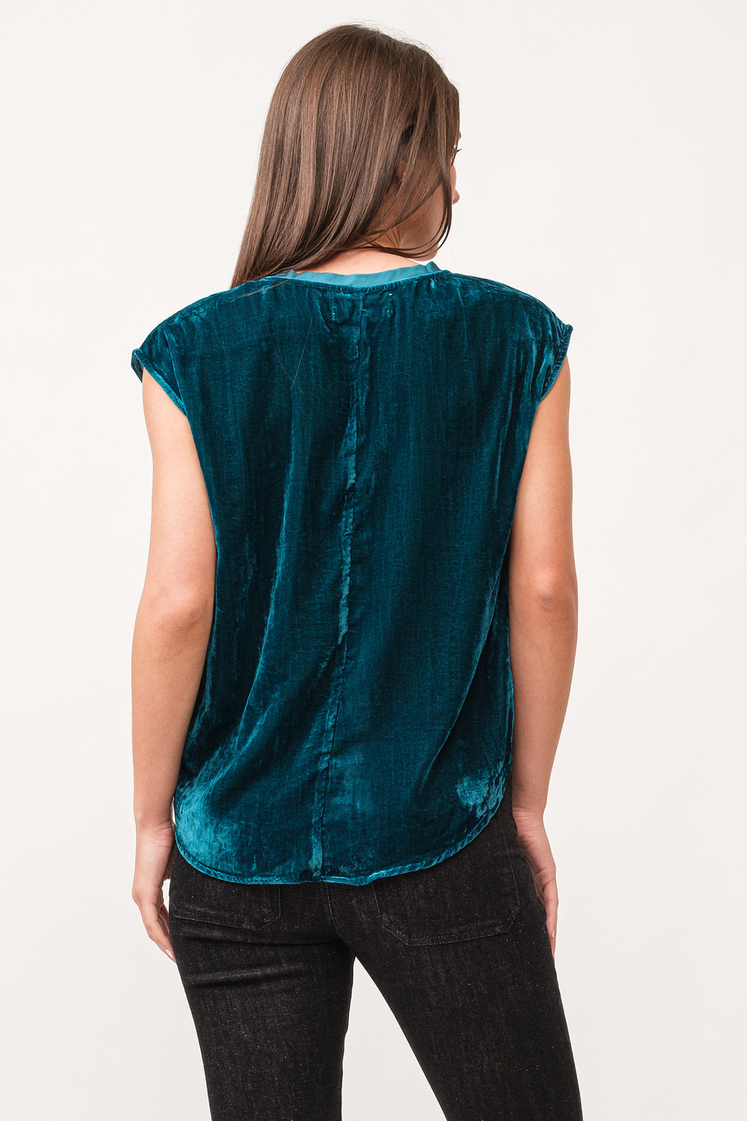 YANIS V-NECK SLEEVELESS TOP-DEEP TEAL