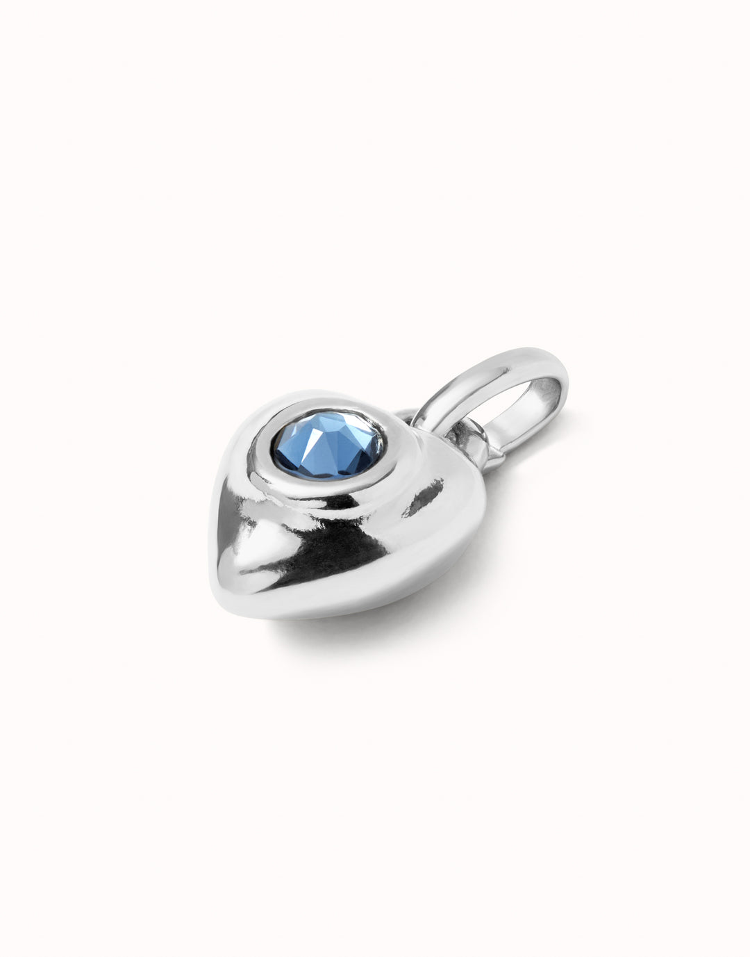 PUFFY HEART CHARM WITH BLUE STONE-SILVER - Kingfisher Road - Online Boutique