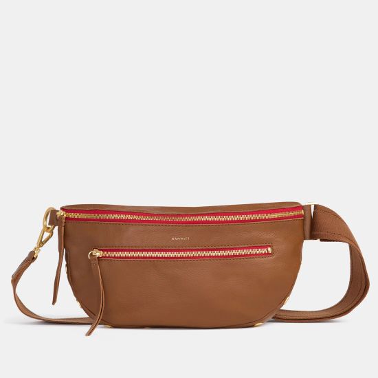 CHARLES CROSSBODY LARGE-MAHOGANY PEBBLE/BRUSHED GOLD RED - Kingfisher Road - Online Boutique