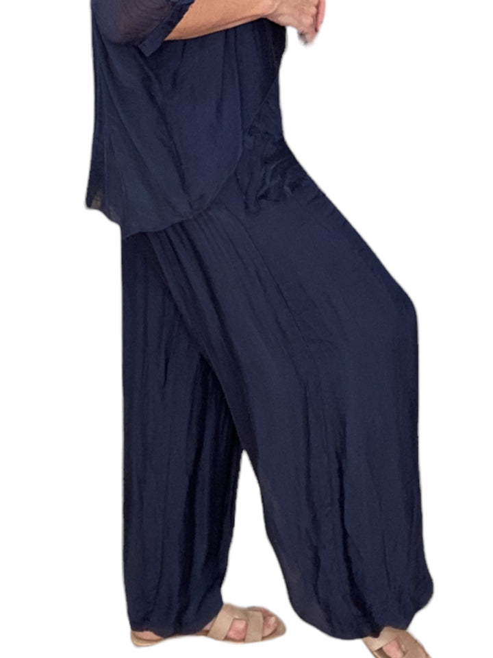 SILK PALAZZO PANTS-NAVY - Kingfisher Road - Online Boutique