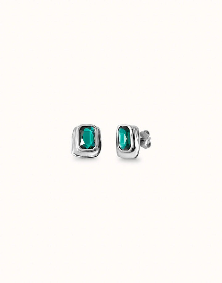 RECTANGULAR EARRINGS WITH GREEN CRYSTAL-SILVER