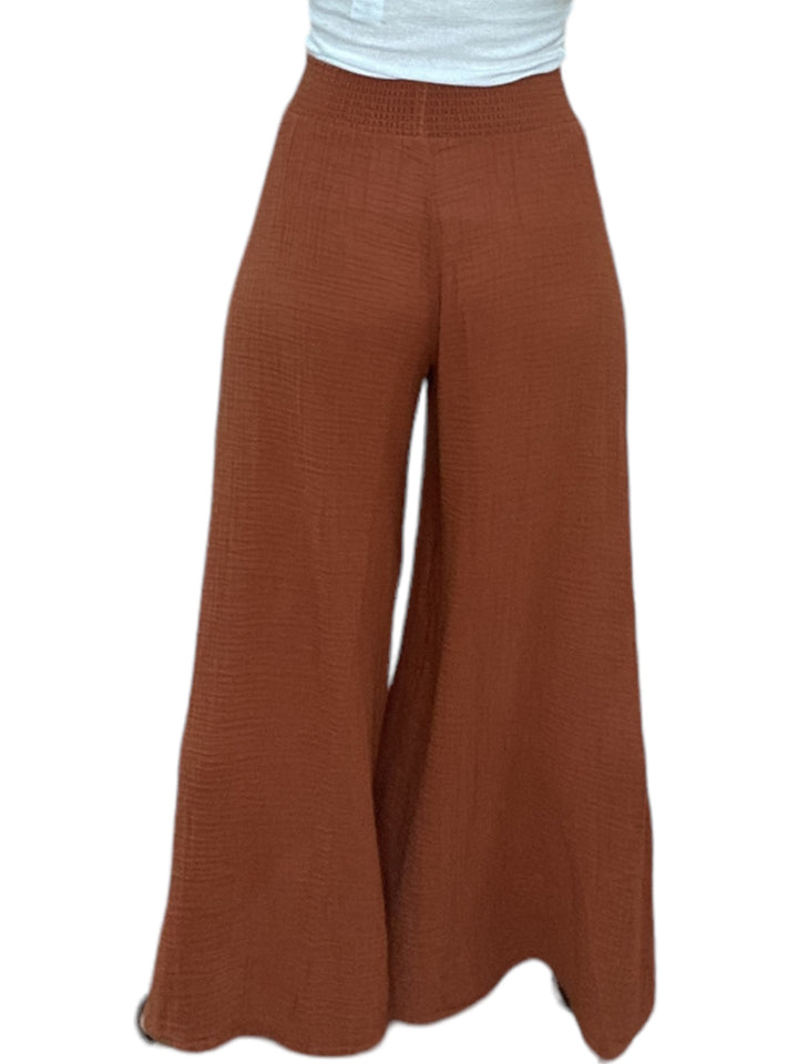 SIMBA EXTRA WIDE SMOCKED WAIST PANT-TOFFEE - Kingfisher Road - Online Boutique