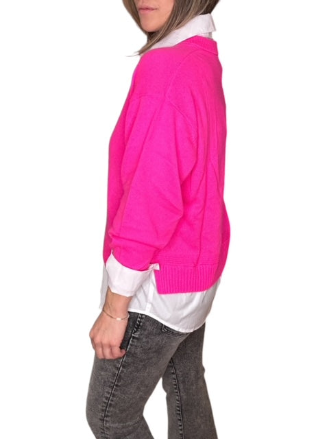 SHIRTING V-NECK SWEATER-DIVA PINK