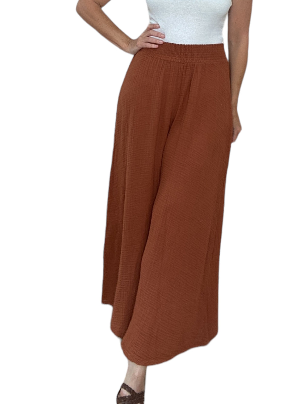 SIMBA EXTRA WIDE SMOCKED WAIST PANT-TOFFEE - Kingfisher Road - Online Boutique