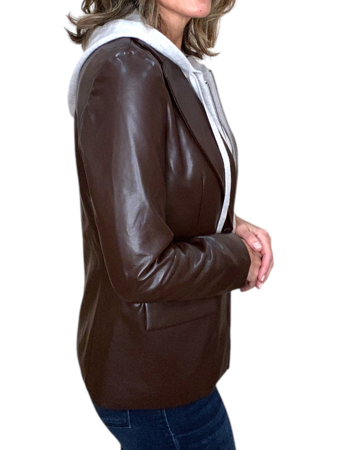 BLAZER W DETACHABLE CASHMERE DICKEY-CHOCOLATE