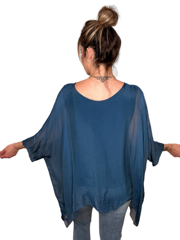 CLASSIC SILK TOP-PETROLEUM - Kingfisher Road - Online Boutique