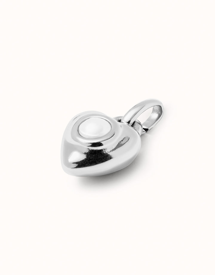 PUFFY HEART CHARM WITH PEARL-SILVER - Kingfisher Road - Online Boutique