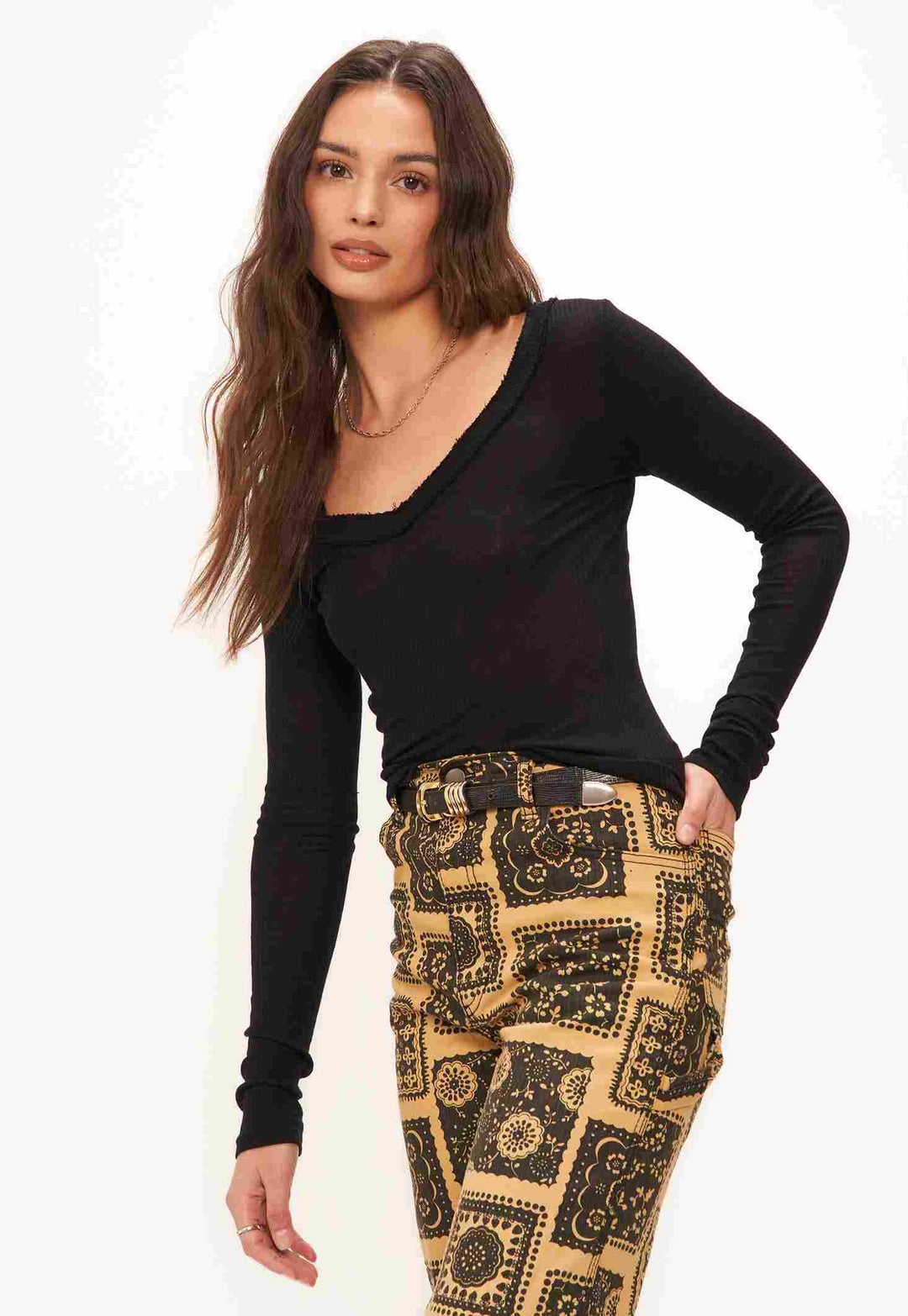 LAST TIME V NECK RIB LONGSLEEVE - BLACK - Kingfisher Road - Online Boutique