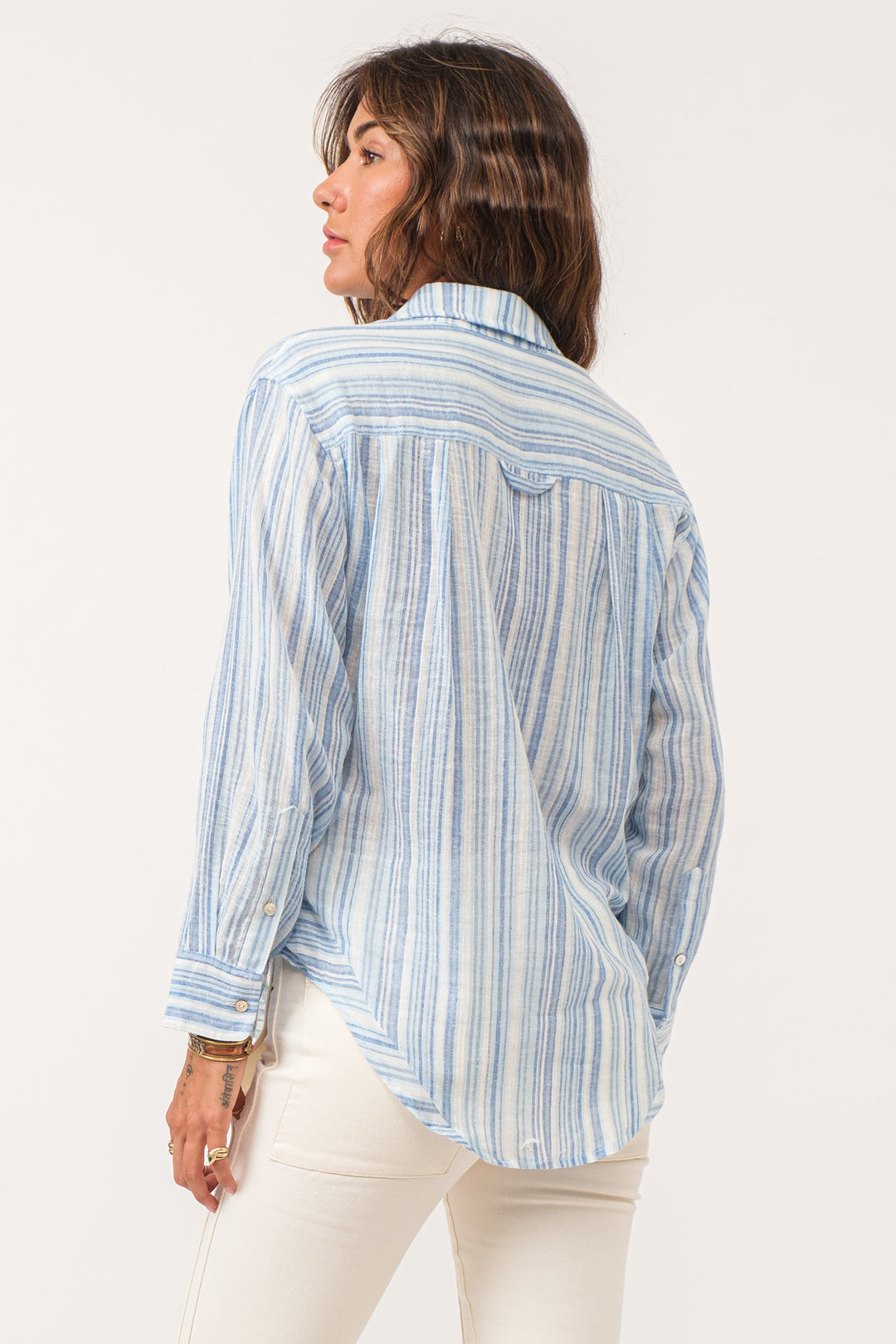 LOLA BUTTON DOWN COLLARED SHIRT-BLUE STREAK - Kingfisher Road - Online Boutique