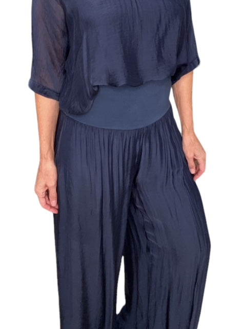 SILK PALAZZO PANTS-NAVY - Kingfisher Road - Online Boutique