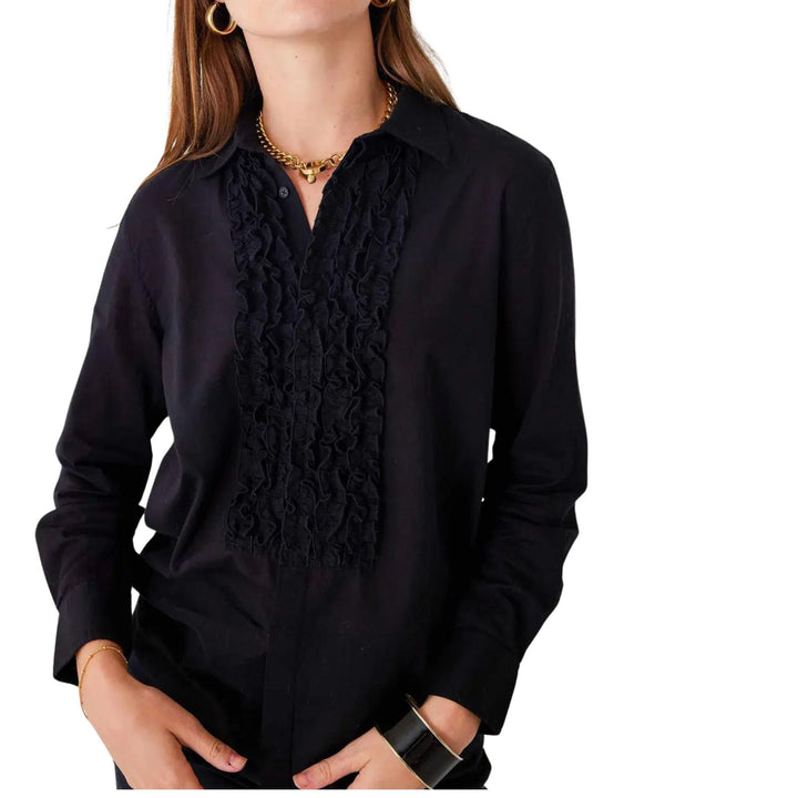 TUXEDO RUFFLE SHIRT-BLACK