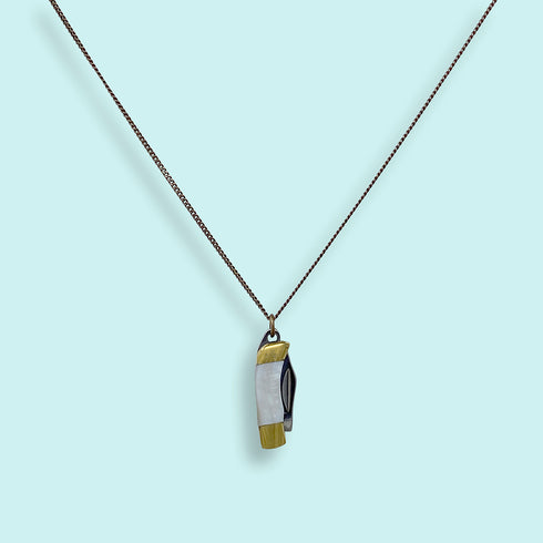 TINY PEARL HANDLE KNIFE NECKLACE-BRASS