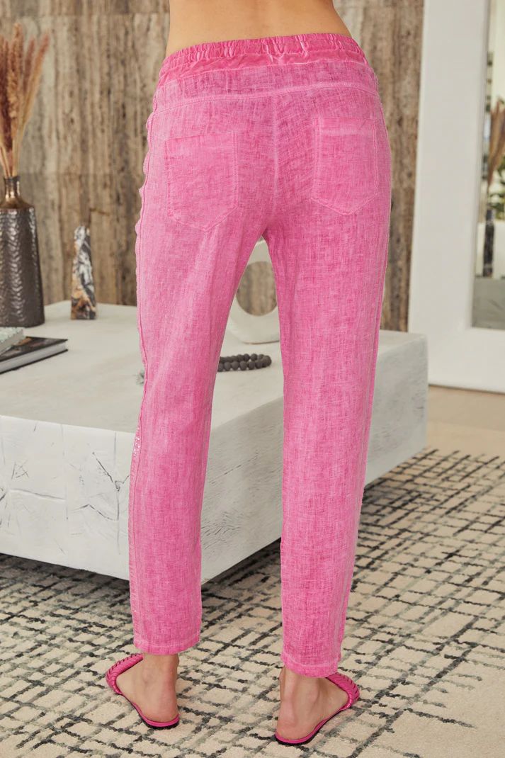 LINEN SEQUIN STRIPE PANTS-FUCHSIA - Kingfisher Road - Online Boutique