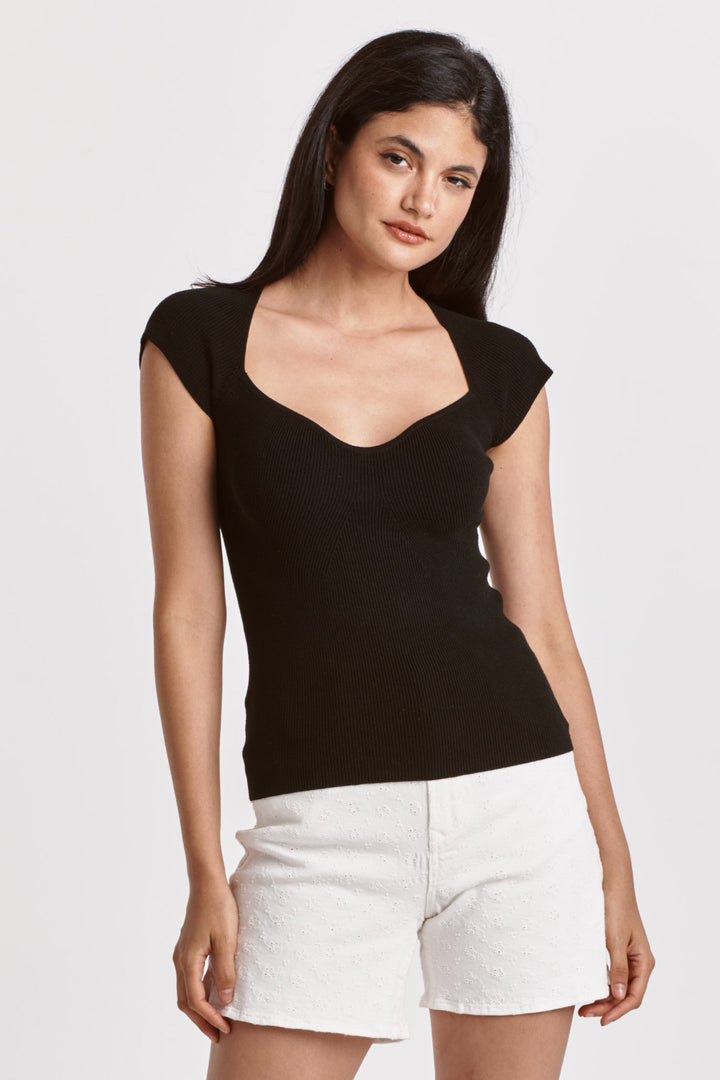 DAMARIS HEART SHAPE NECK TOP-BLACK - Kingfisher Road - Online Boutique