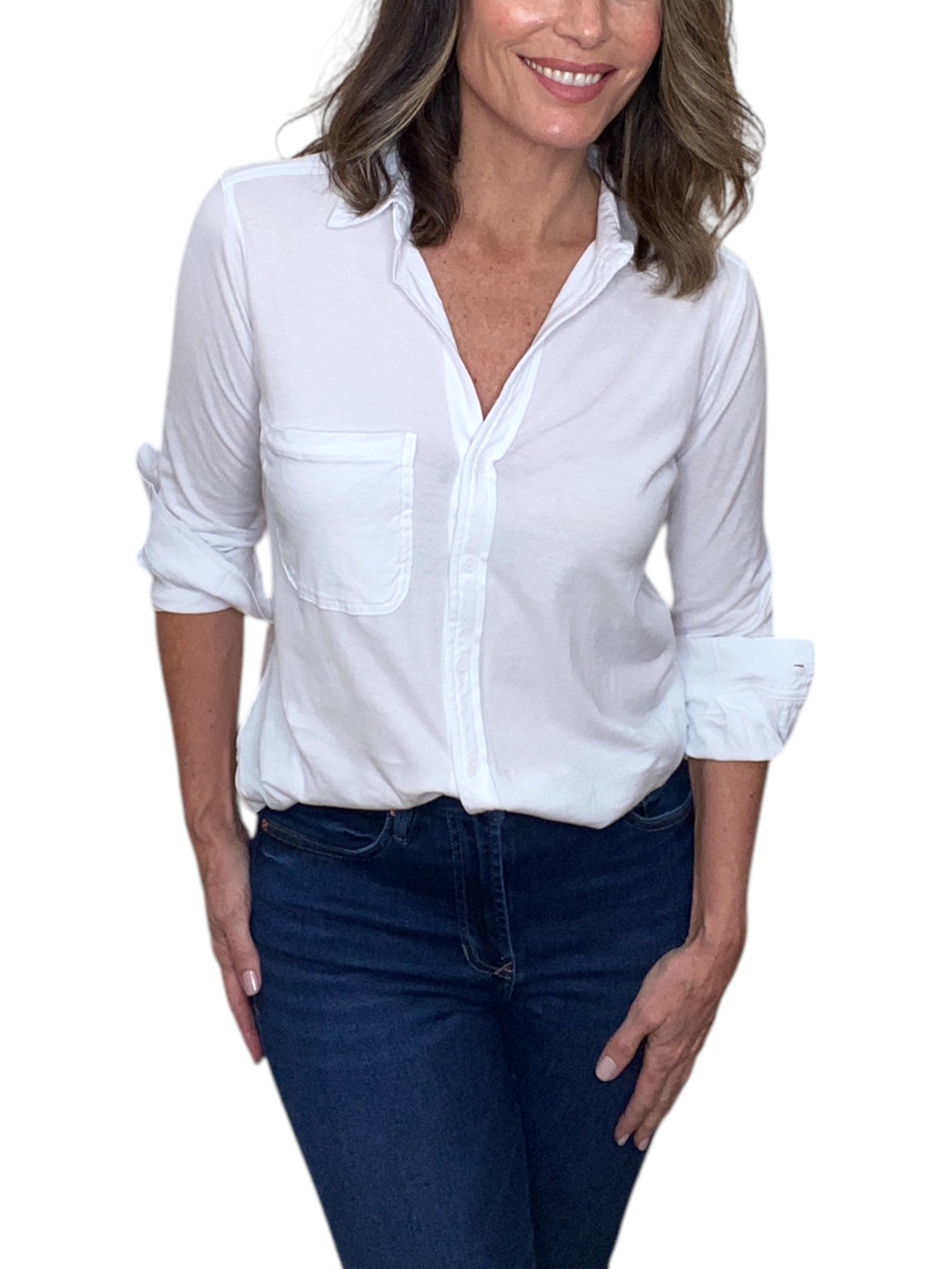 L/S BUTTON FRONT COLLAR TEE-WHITE - Kingfisher Road - Online Boutique