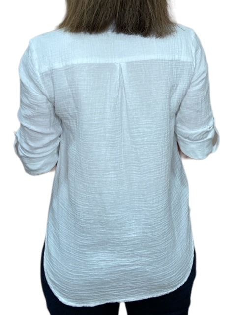 ROLL SLEEVE BUTTON FRONT COLLAR SHIRT-WHITE - Kingfisher Road - Online Boutique