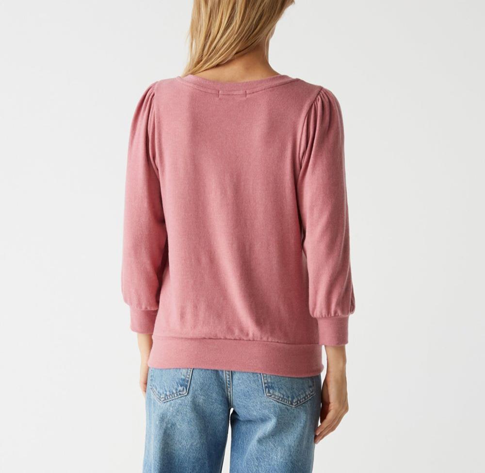 GABRIELLA 3/4 SLEEVE V-NECK TOP-BERRYWOOD