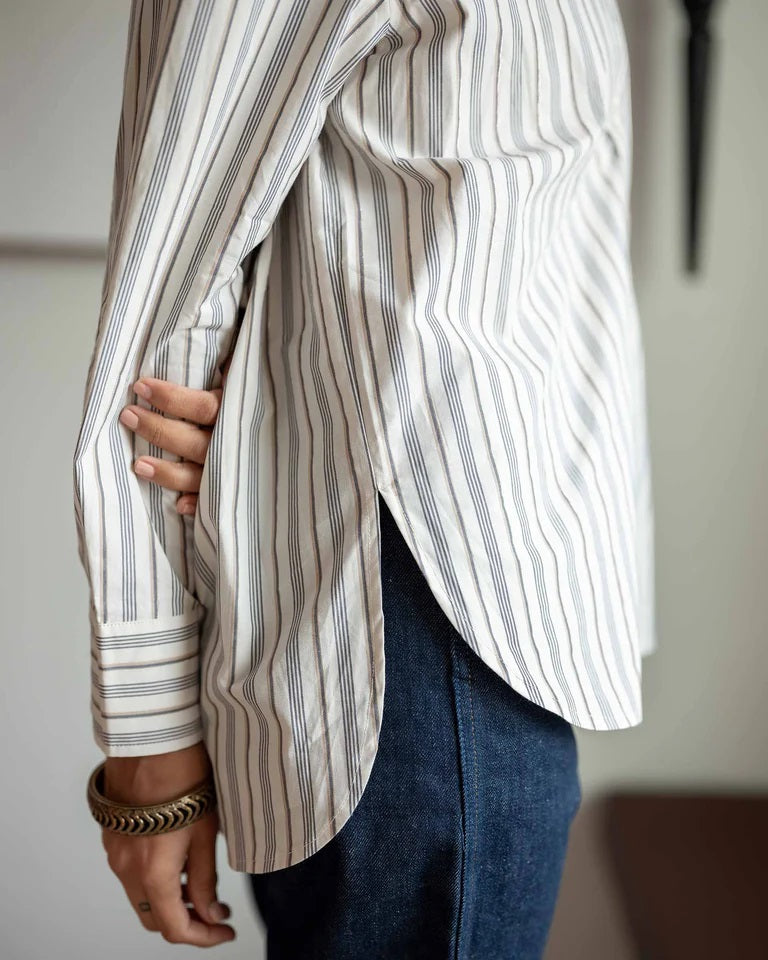 BRONTE RELAXED BUTTON UP-ECRU STRIPE