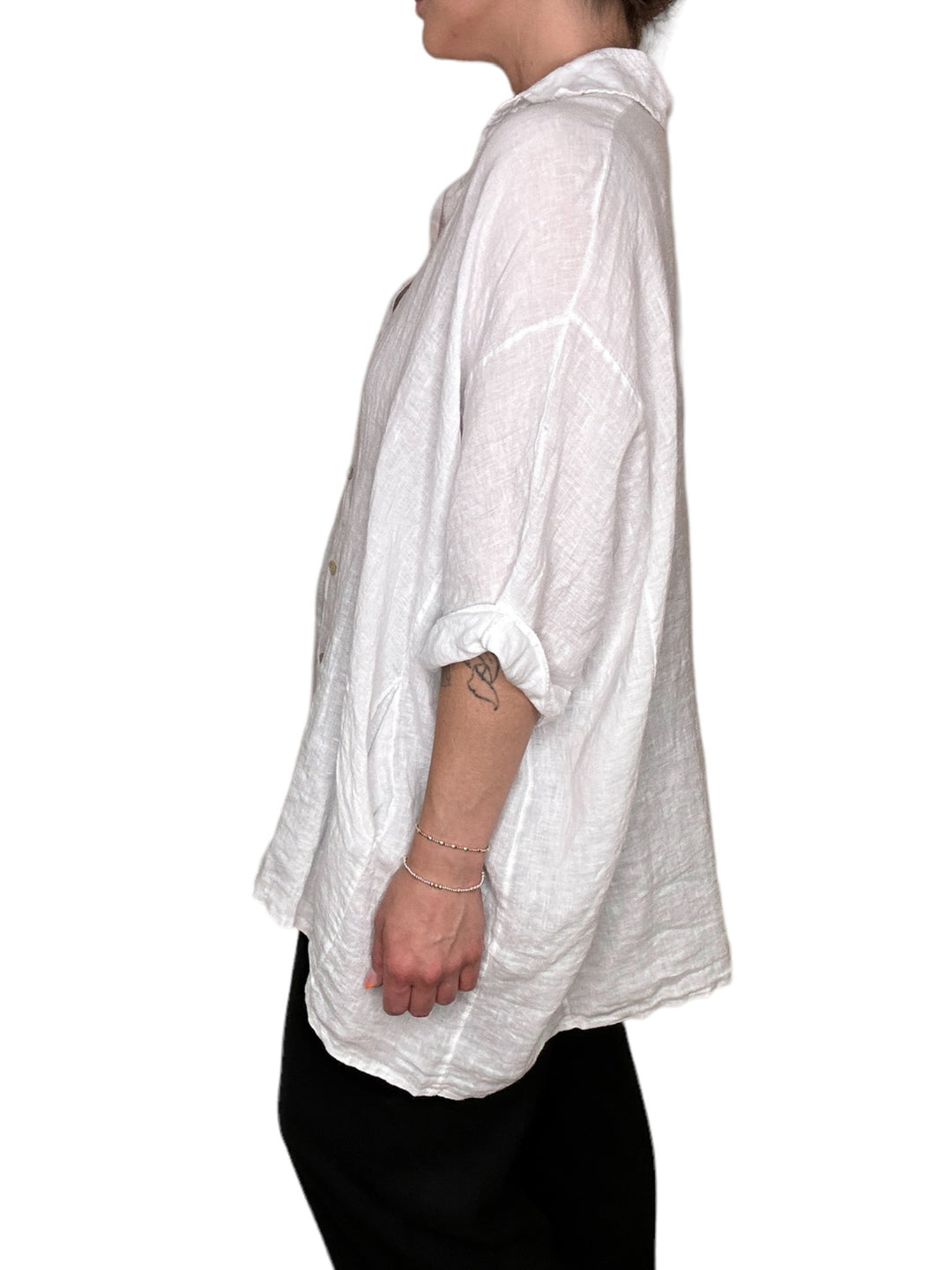 LINEN BUTTON FRONT TUNIC-WHITE - Kingfisher Road - Online Boutique