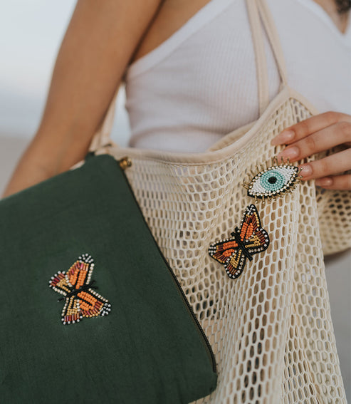 BEADED BUTTERFLY BROOCH PIN