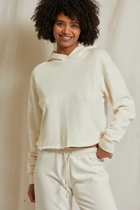 KOKOMO BEACH FLEECE CUT OFF HOODIE-BRIGHT IVORY