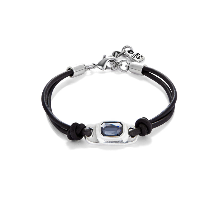 LEATHER BRACELET WITH GRAY CRYSTAL-SILVER