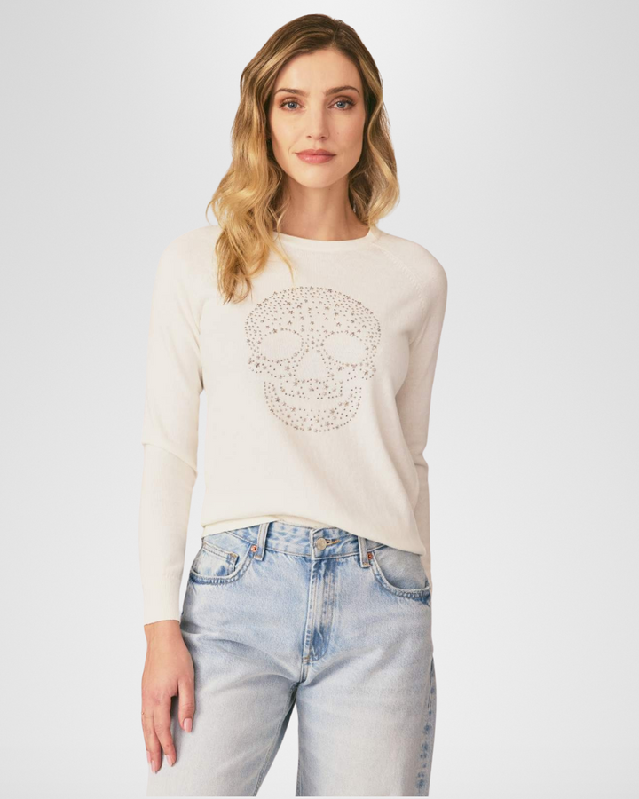 SKULL CREW SWEATER-CHALK