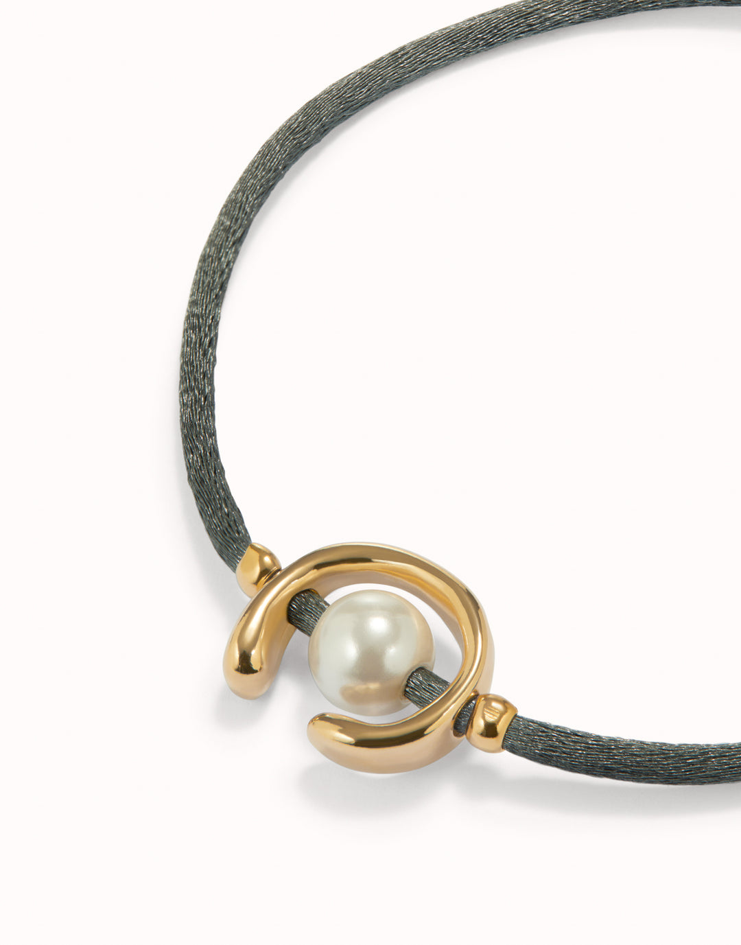 GOLD ADJUSTABLE PEARL GREY CORD BRACELET - Kingfisher Road - Online Boutique