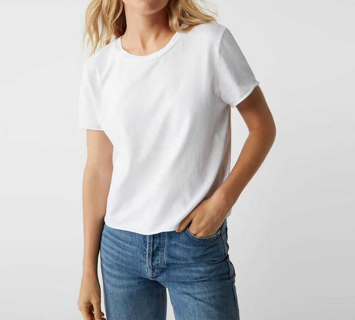 JACKIE RAW EDGE CREW NECK TEE-WHITE - Kingfisher Road - Online Boutique