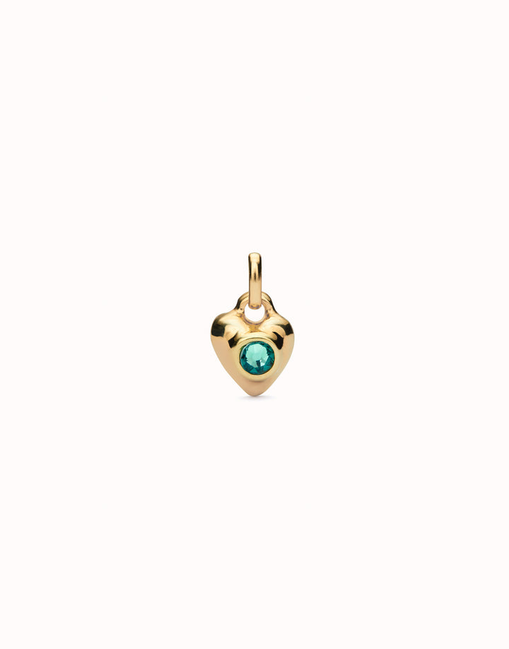 PUFFY HEART CHARM WITH GREEN STONE-GOLD - Kingfisher Road - Online Boutique