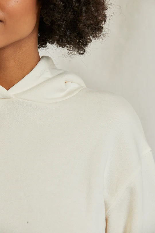 KOKOMO BEACH FLEECE CUT OFF HOODIE-BRIGHT IVORY