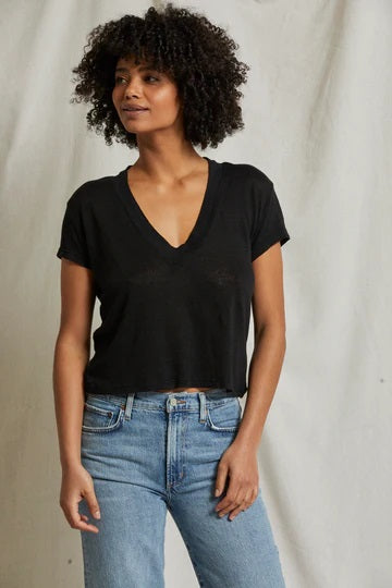 ROSIE V NECK TEE-TRUE BLACK - Kingfisher Road - Online Boutique