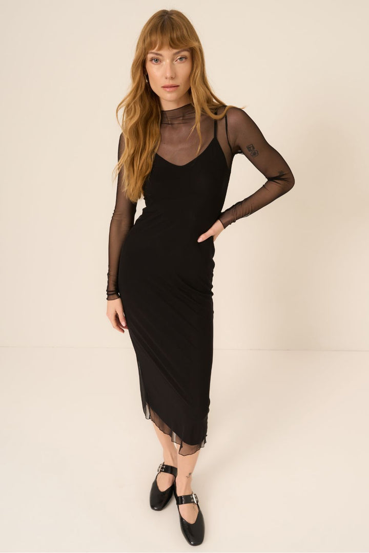 SHIBON LAYERED MESH DRESS-BLACK