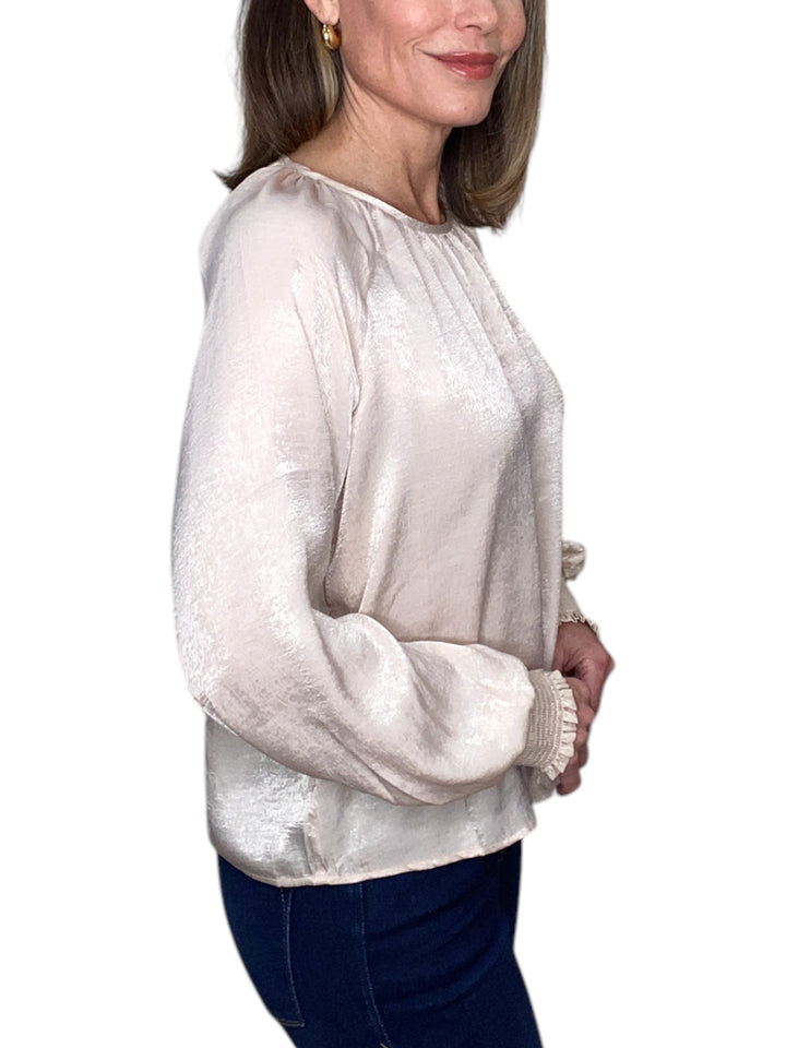 FABI SMOCKED SLEEVE TOP-CHAMPAGNE